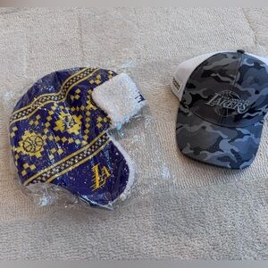 2 brand new Laker hats! Purple and Yellow Beanie with drawstring, & baseball cap